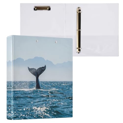 リングファイル ルーズリーフ バインダー a4 鯨 くじら 海 うみ Dリング 3穴 200枚収納 クリップ&収納ポケット付き 書類整理 事務用品