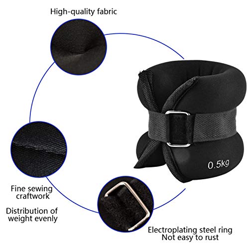 Saco de areia de exercício preto de alça ajustável, 2 * 0,5 kg de pano elástico e saco de areia de f