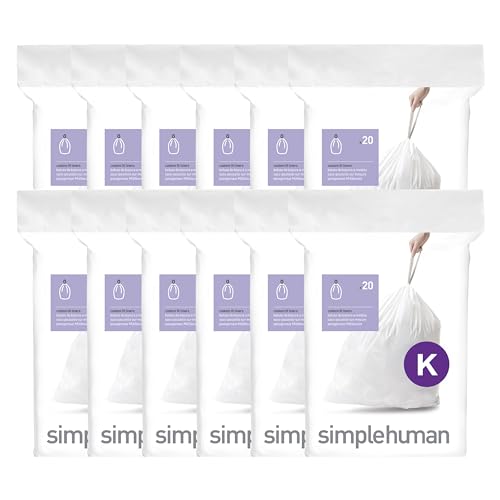 Image of simplehuman Code K 240 Count, Genuine Custom Fit Liners, Drawstring Trash Bags in Dispenser Packs, 35-45 Liter / 9-12 Gallon