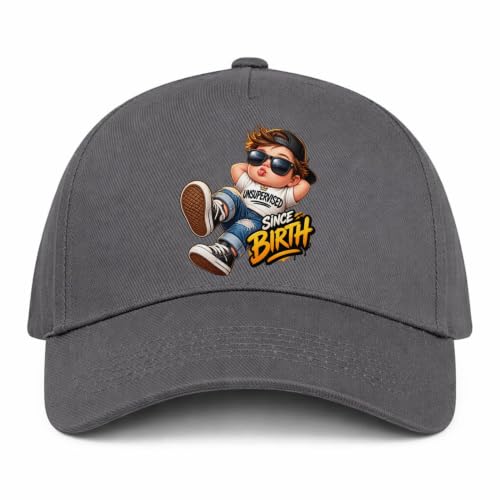 Image of Cool Baby Relaxing with Attitude Comfortable Unisex Brushed Cotton Baseball Trucker Cap with Buckle Gray