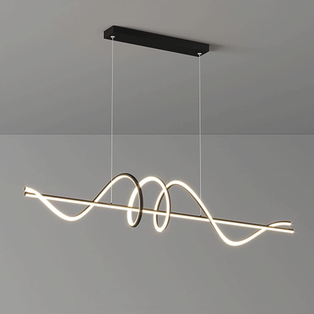 Long Strip Kitchen Island Hanging Lamp, Linear Metal Pendant Light, Modern LED Ceiling Chandeliers, Minimalist Above Dining Table Suspension Lights, Black Wrought Iron Drop Lamps