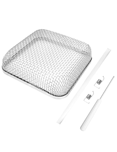 Luvilly Stainless Steel RV Furnace Vent Cover, Flying Animal Screen Touring Car Heater Mesh Screens Installation Tool, Silicone Rubber Mesh Screens for RV/Caravan Ventilation
