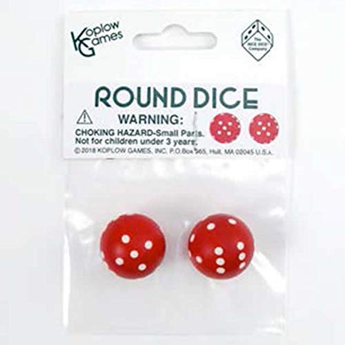Koplow Red Round Dice with White Pips D6 22mm (7/8in) Pack of 2