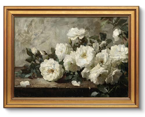 Image of NALEPS Vintage White Peony Framed Wall Art, White Rose Wall Decor, 12x16 In