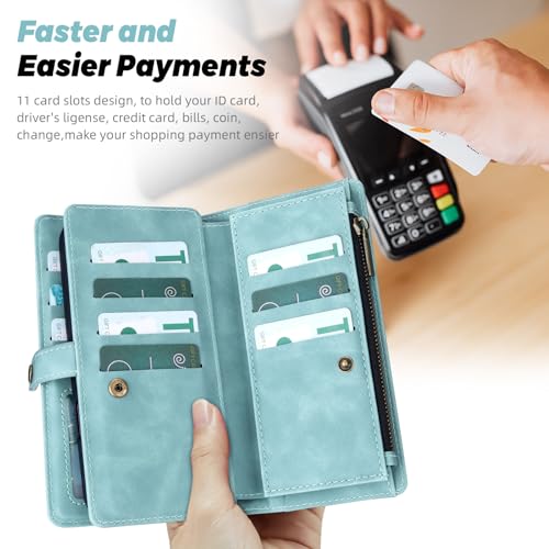 TwoHead Wallet Case Compatible with iPhone 17 Pro, Detachable,Magnetic,11 Cards Holder,PU Leather All-Round Protective Phone Case with Change Pocket(6.3 in,Blue) by TwoHead - Used condition - Image 8