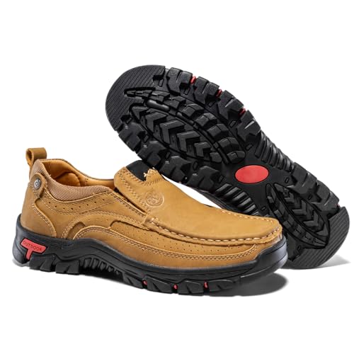 FLYLAND Men's Fashion Slip On Walking Loafers Vintage Leather Ankle Boots Handmade Chukka Boots Casual Non-Slip Sneakers Office Driving Shoes4