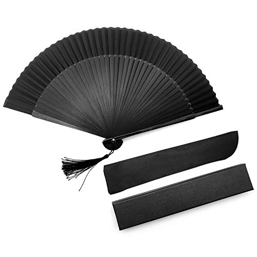 iZoeL Noir Soie Eventail Mariage Pliant Ventilateur Eventail Portable Poche Japonais Eventaille Cadeaux Fête Invités Eté Cérémonie Décoration Danser...