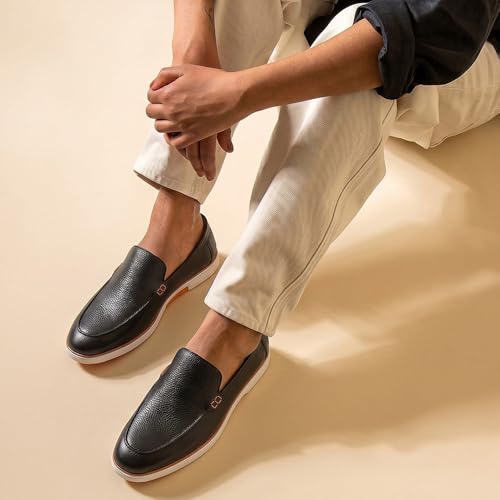 Image of HAYES LONDON Genuine Leather Loafers for Men | Casual Slip-On Shoes | Breathable & Comfortable Summer Wear | Lightweight Walking Shoes