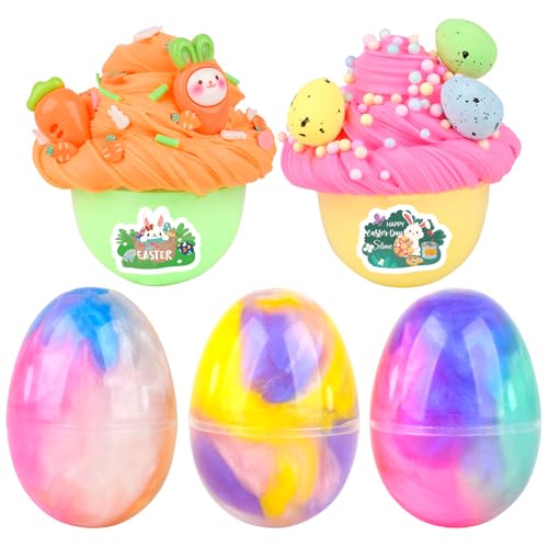 Easter Basket Stuffers - 5 Pack Kit of Eggs Filled with Slime and Charms - Prefilled Eggs with Toys Inside Easter Gifts for Toddlers Teens Girls Boys