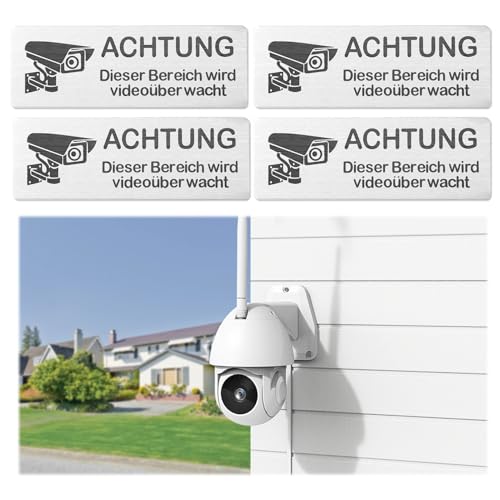 Pancarte Video Vigilancia Exterior Interior en Alemán, 4 placas para cámara de vigilancia de encendido autoadhesivo de alarma, 8,5 x 3 cm, panel de señalización videovigilancia, atención
