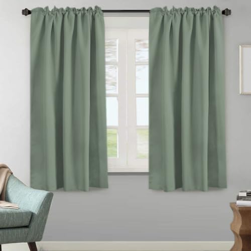 Image of H.VERSAILTEX Blackout Curtains Thermal Insulated Window Treatment Panels Room Darkening Curtains for Bedroom Back Tab /Rod Pocket Small Window Curtains (2 Panels, Green Bay, 52 x 63 Inch)