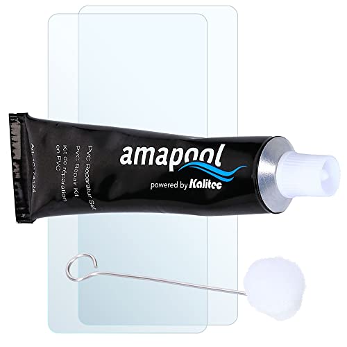 Amapool Kit de réparation pour Piscine en PVC 4 pièces I Colle sous-Marine I Kit de réparation pour Surfaces sèches et humides I Colle sous l'eau
