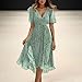 Shusuen Womens Boho Floral Printed Chiffon Dresses 2025 Elegant V-Neck Belted Summer Wedding Prom Cocktail Midi Dress（2-Mint Green,Small）