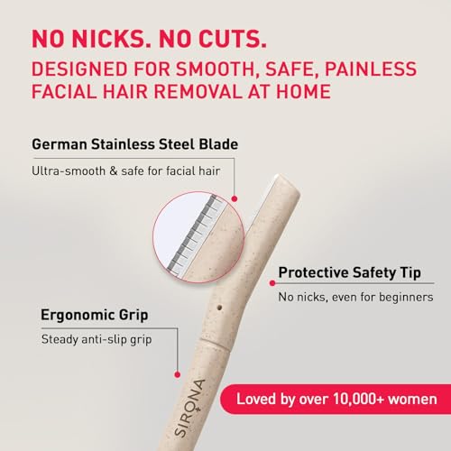 Sirona Face Razor for Women Facial Hair - Pack of 3 | Instant Glow & Painless Hair Removal | German Blades | For Eyebrows, Upper Lip, Chin, Peach Fuzz, Forehead, Unibrow, Sideburns