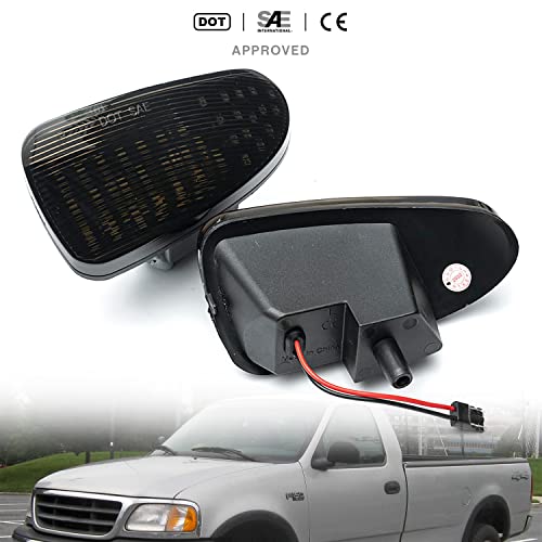 Nslumo Led Door Courtesy Projector Lights Replacement For 97-03 F150 97-99 F250, 45-Led Red/White Dual-Color Footwell Step Light Assembly Can-Bus Error Free Side Door Panel Lamps Smoked Lens #TOP1