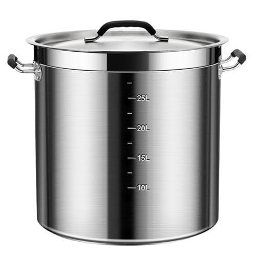 Olla de acero inoxidable de grado comercial con tapa, escala transparente y base revestida de 3 capas lista para inducción, para cocinar sopas, guisos y salsas