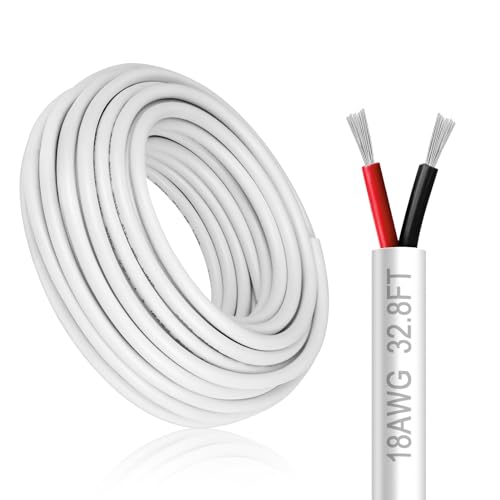DEKIEVALE 18 Gauge 2 Conductor Electrical Wire, 32.8FT White Stranded Low Voltage 18/2 Cable PVC Case, 18 AWG Tinned Copper 2 Wire Cable Extension Power Cable for Strips LED Lamp Lighting Automotive