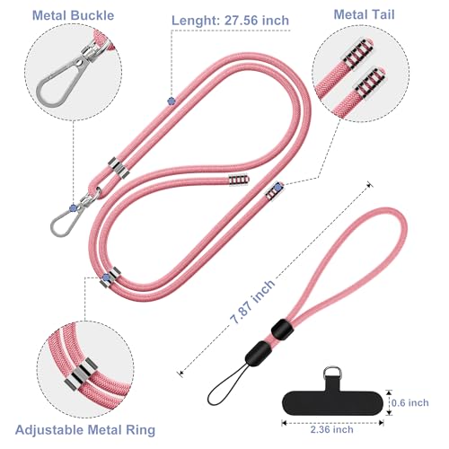 Image of takyu 2 Pack Adjustable Cell Phone Lanyard & 2 Pack Phone Wrist Strap with Tether Tabs Compatible for iPhone Android Smartphones - Black Pink