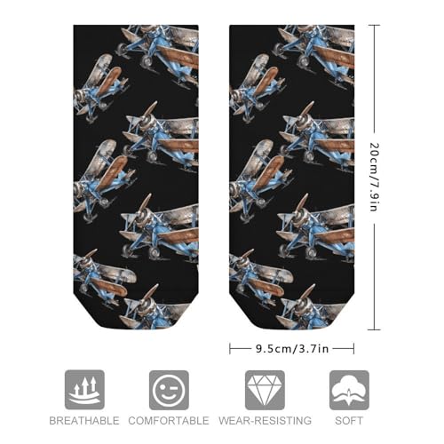 Vintage Biplane Sketch Casual Ankle Socks for Men Women Athletic Gym Low Cut Sock2