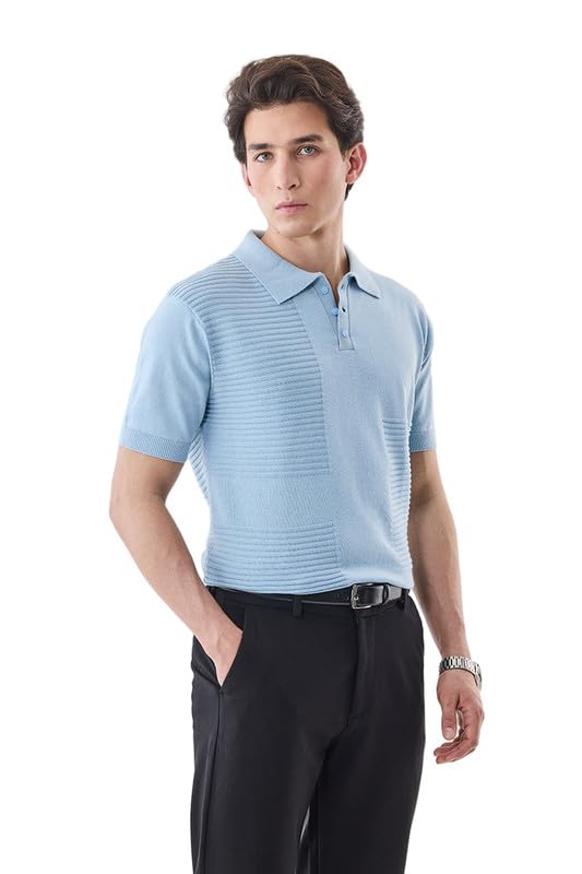 SNITCH Men’s Polo T-Shirt | Textured Knit Design with Ribbed Detailing | 100% Cotton Fabric for Breathable Comfort | Casual Wear for Everyday Style-image-19