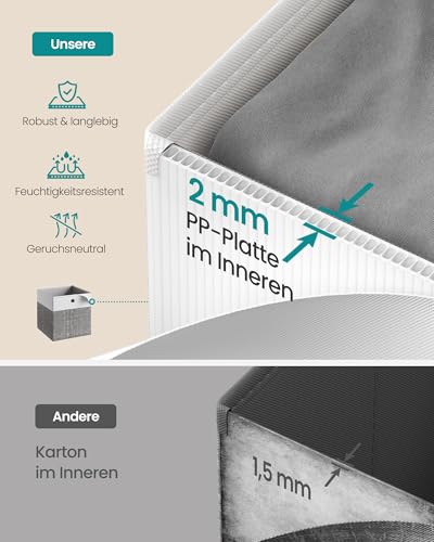SONGMICS Aufbewahrungsbox, 6er Set, Aufbewahrungskorb, Ordnungsboxen mit PP-Platten, geruchsneutral, Faltbox, Stoffbox für Würfelregal, 33 x 33 x 33 cm, wolkenweiß-schilfgrau RFB433GM02