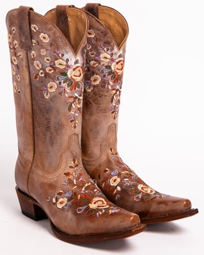Shyanne Women's Maisie Floral Embroidered Western Leather Boot Snip Toe - Bbw2174