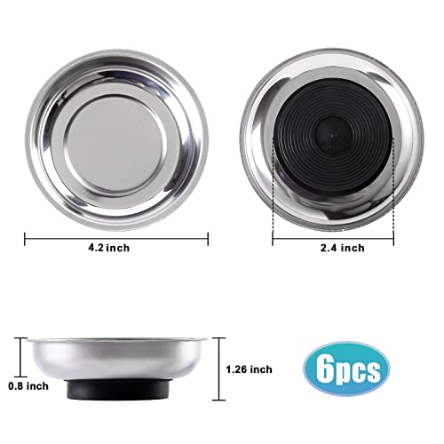 Image of 6 Pieces 4.2 inch Round Magnetic Bowl Trays Set Stainless Steel Magnet Tool Tray Parts Holder for Screws, Sockets, Bolts, Pins, Mechanic's and Automotive
