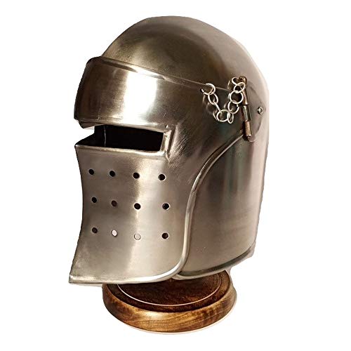 AnNafi® Barbuta Helmet | Renaissance Detachable Visor Barbute 16 Guage Functional Helmets Armor Silver | Armour Wearable for Adult | Medieval Costumes Helm SCA LARP Replica Costume