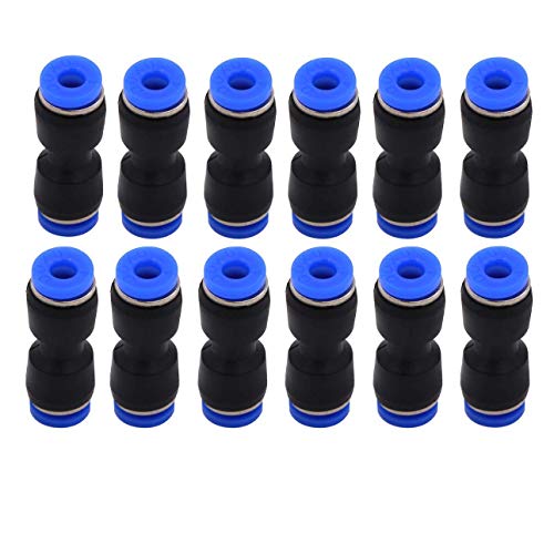 Pneumatic Tube Fitting,Plastic Push to Connect Fittings, Straight Connect Union, Push Fit Fittings Pipe Tube Fittings Pack of 12. (6mm x 6mm)