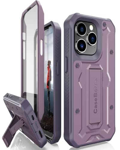 CaseBorne V Compatible con Funda iPhone 14 Pro - Funda Protectora de Cuerpo Completo de Grado Militar con Soporte Incorporado y Protector de Pantalla, Morado