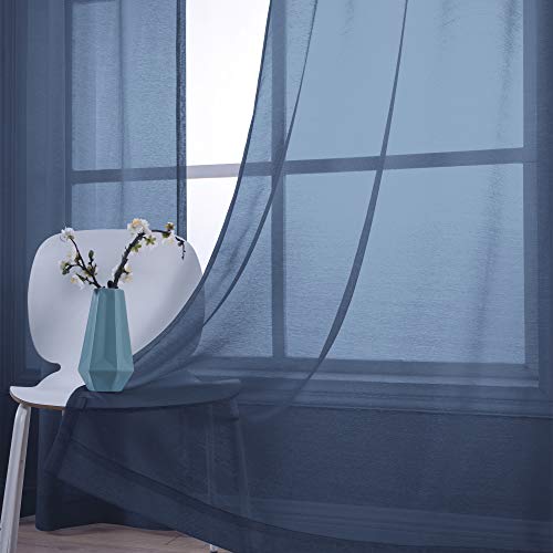 Koufall Navy Curtains 84 Inch Length For Living Room Set Of 2 Panels Grommet Semi Sheer Nautical Curtains For Bedroom Boys Room Kids Nursery Bathroom Windows 52X84 Inches Long Navy Blue #TOP2