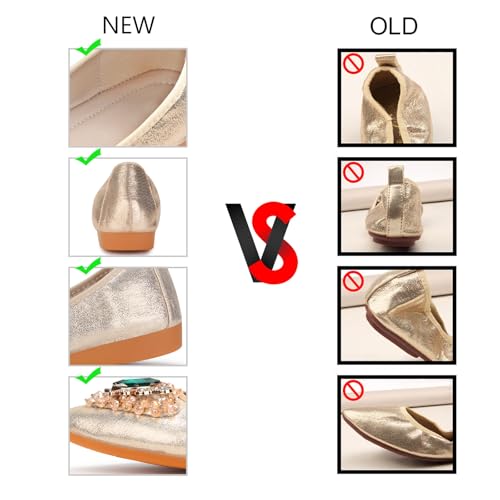 Image of KUNWFNIX Women Ballet Flats Rhinestone Wedding Ballerina Shoes Foldable Sparkly Comfort Slip on Flat Shoes