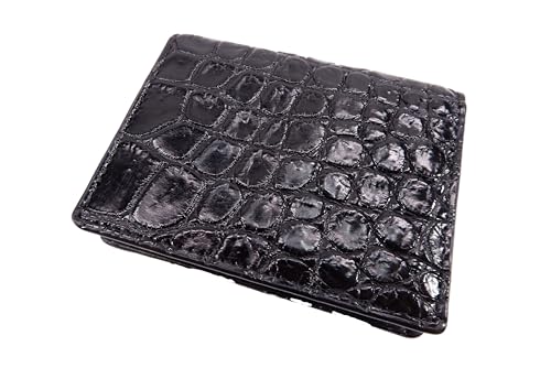 Genuine Crocodile Skin Leather Business Credit Card Holder Wallet (Black)