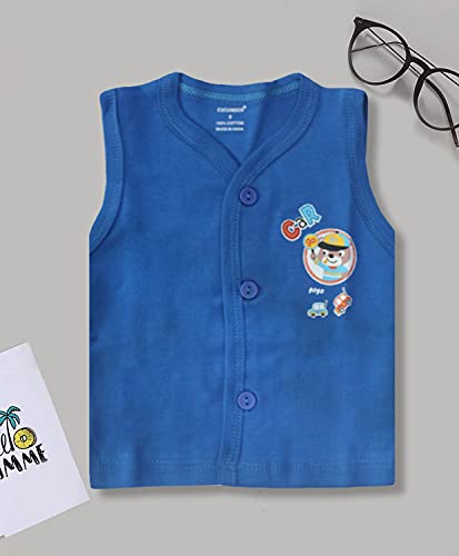 Image of Cucumber Presents Baby Boys & Baby Girls Pure Cotton Vests (Multicolor) (Pack of 3) (0-3 Months, Red-Navy-Royal Blue)