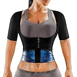 Vuirrm Sauna Shirt for Women Short Sleeve, Workout Tank Tops for Women, Heat Trapping Sweat Sauna Vest for Women with Zipper, L/XL,Blue