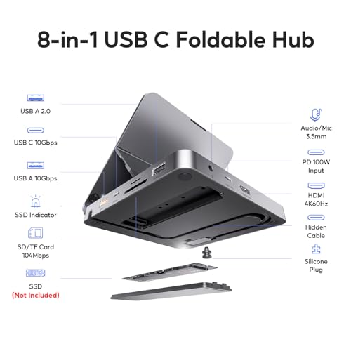 Image of USB C Hub for iPad Pro, Docking Station for iPadM4, 4K@60Hz HDMI, 100W PD Aluminum Hub with SSD Enclosure, Stand Dock for i-Pad Mini 6th Gen, No Support Lightning Port