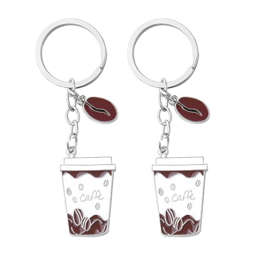 Coffee Cup Keychain for Women Men Gifts for Coffee Lovers Birthday Gifts for Best Friends Couples Coworkers 2Pcs Key Chains for Car Keys Purse Handbag Accessories