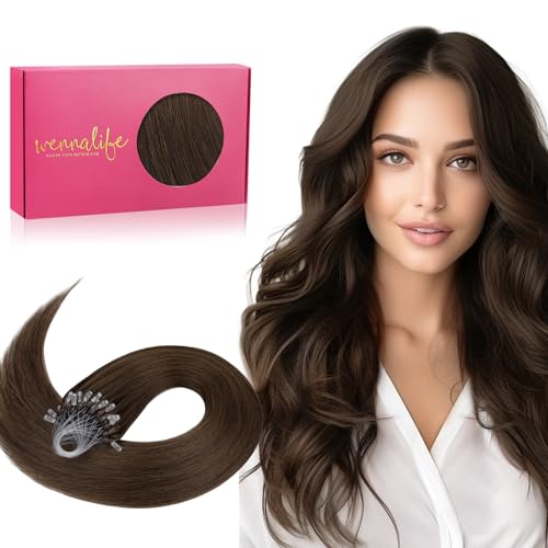WENNALIFE Microlink Hair Extensions Human Hair, 50g 50s 22 Inch Chocolate Brown Remy Micro Bead Hair Extensions Real Human Hair Micro Link Micro Loop Micro