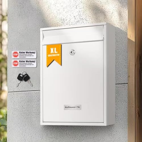 Zedelmaier XL personalisiert Briefkasten mit Edelstahl Namensschild Wandbriefkasten Postkasten briefkästen Passend für C4 Umschlag 8,5 x 26 x 35 cm Weiß XL