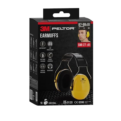 3M Peltor Optime I Ohrenschützer H510A, leichter Gehörschutz mit weichen Kissen, Gehörschutz gegen Geräuschpegel im Bereich von 87-98 dB (SNR 27dB), gelb, 1er Pack (Verpackung kann variieren), 25