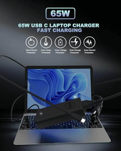 Image of 60W 65W USB-C AC Adapter fits for Dell Laptop Charger USB C, for Dell Pro 13 14 16 Plus /Inspiron 14 16 7620 / Latitude 5420 5520 5540 7420 5550 5450 / XPS 13 / Chromebook Computer Type C Power Cord