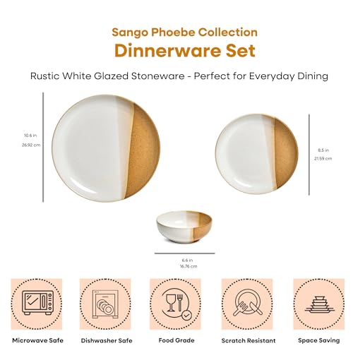 Image of Sango 12 Pieces Stoneware Dinnerware Set, Glossy Caramel & Cream Dishes for 4, Premium Plates and Bowls Sets, Chip & Scratch Resistant, Ceramic Kitchen Dish Set, Microwave & Dishwasher Safe, Phoebe