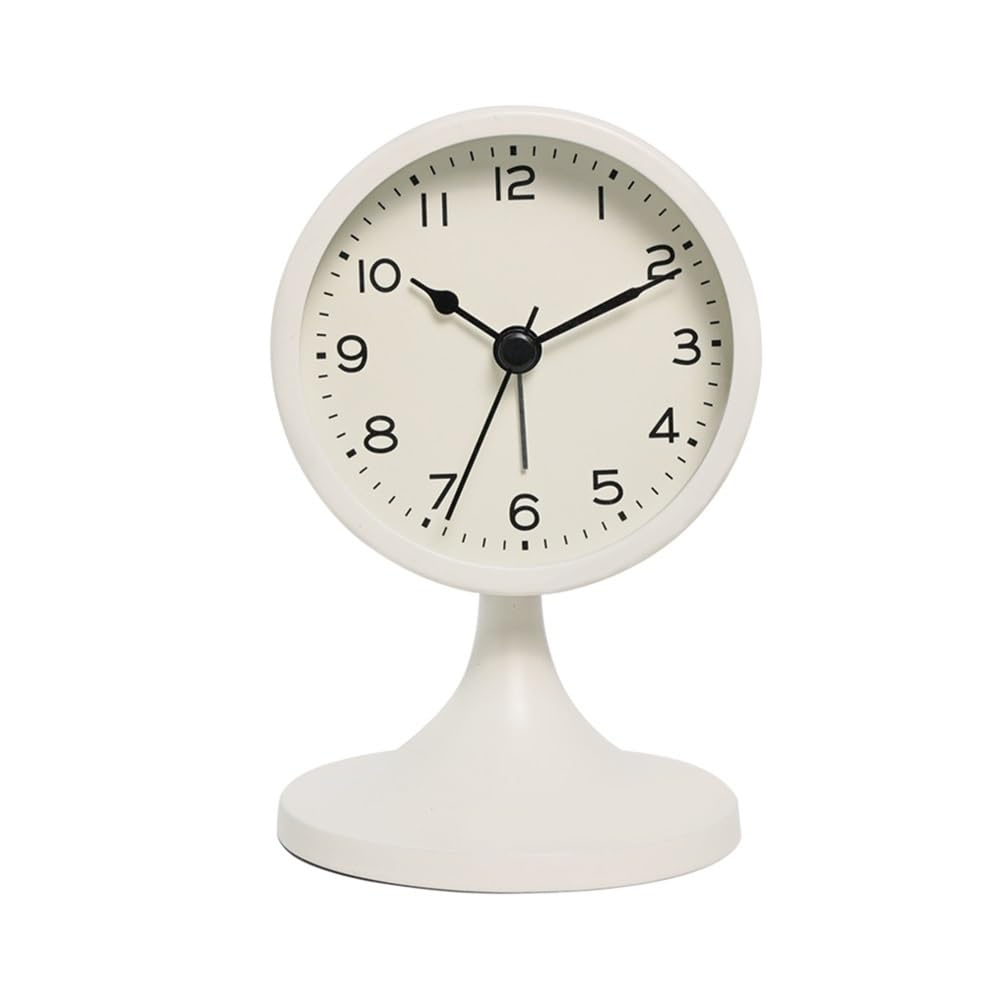 shangguanyun456 Vintage table clock Retro Metal Quartz Alarm Clock Silent Bedside Night Light Desk Home Decoration (White)