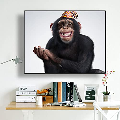 Amazon｜FBITE バスルームの装飾 面白い動物笑顔チンパンジーの写真猿
