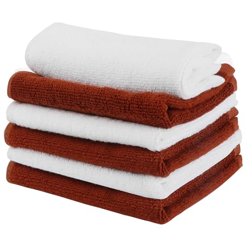 Image of 6 Pack 100% Cotton Washcloths, 12x12 Inch Highly Absorbent Soft Face Towels - Zero Lint Fingertip Towels for Bathroom Gym Hotel Spa, 3 White + 3 Brown