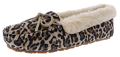 Clarks Women's Dolly Indoor Outdoor Faux Fur Slippers (9 M US, Tan Leopard Suede)