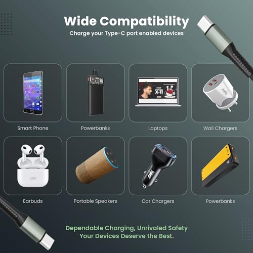 Image of AMS 65 Watt Lightning Cable 1 m Fast Charging Cable Compatible with i Phones /Tablets, 480mbps Data Transfer Speed (Compatible with iPod, iPad Mini, iPhone 5 /5s /5c /SE /6 /6s /plus, Black, One Cable)