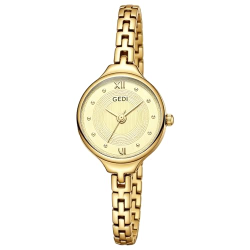 Gold Dainty Watches for Women, Waterproof Small Round Analog Quartz Watch, Easy Read Fashion Dress Watch for Ladies, Adjustable Strap Elegant Small Bracelet Wrist Watch for Mom Wife Birthday Gifts
