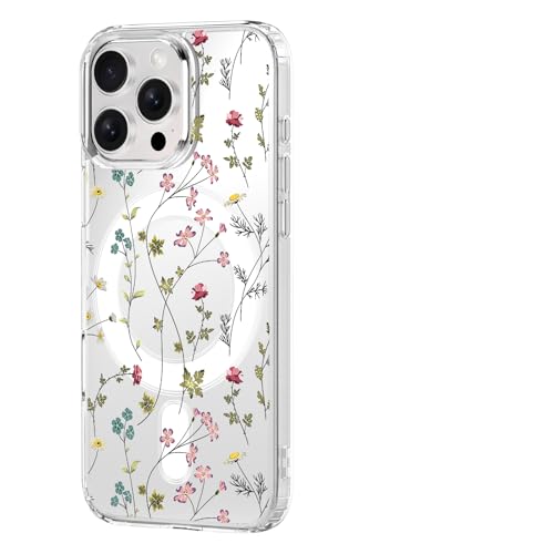 Coque iPhone 15 antichoc MagSafe avec motif fleurs rigide