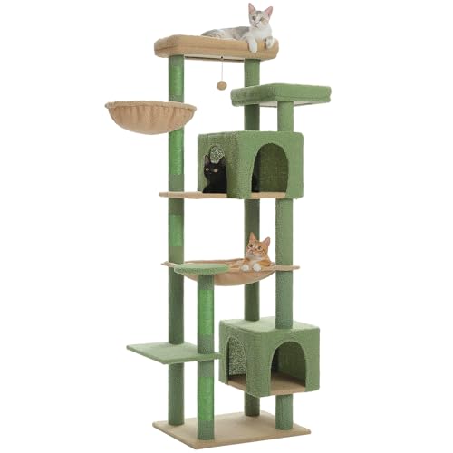 PETEPELA(ぺテぺラ) キャットタワー 大型猫用 スリム 多頭飼い 猫タワー 据え置き型 コンパクト 省スペース ハンモック サボテン 爪研ぎ 人気 おしゃれ かわいい シンプル 転倒防止ベルト付き 展望台 猫ベッドカバー取り外し可能 運動不足解消